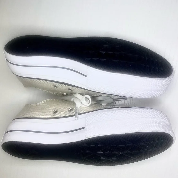 Converse Women's All Star Ox Lift Gold/Cream Sparkling Canvas Platform Sneakers - Picture 11 of 16